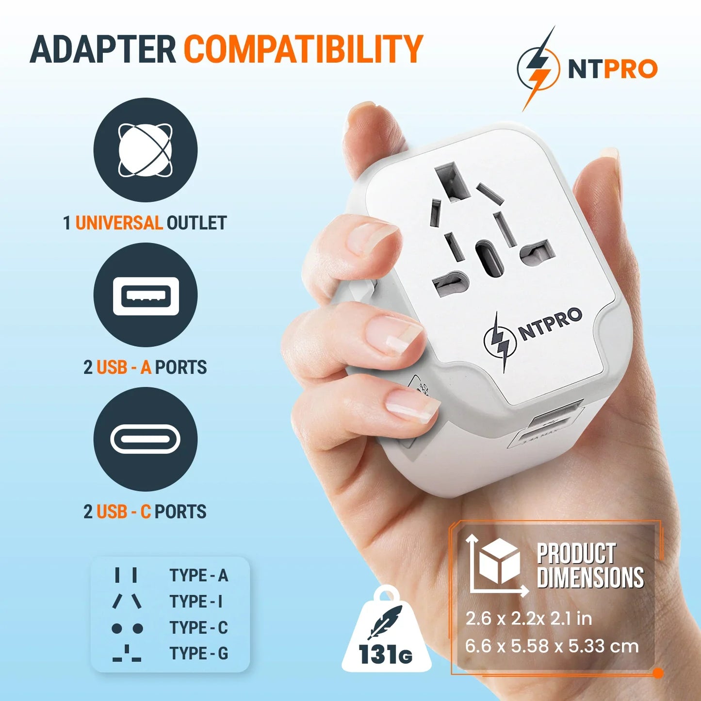 Travel adapter with dual built-in fuse and child safety shutter