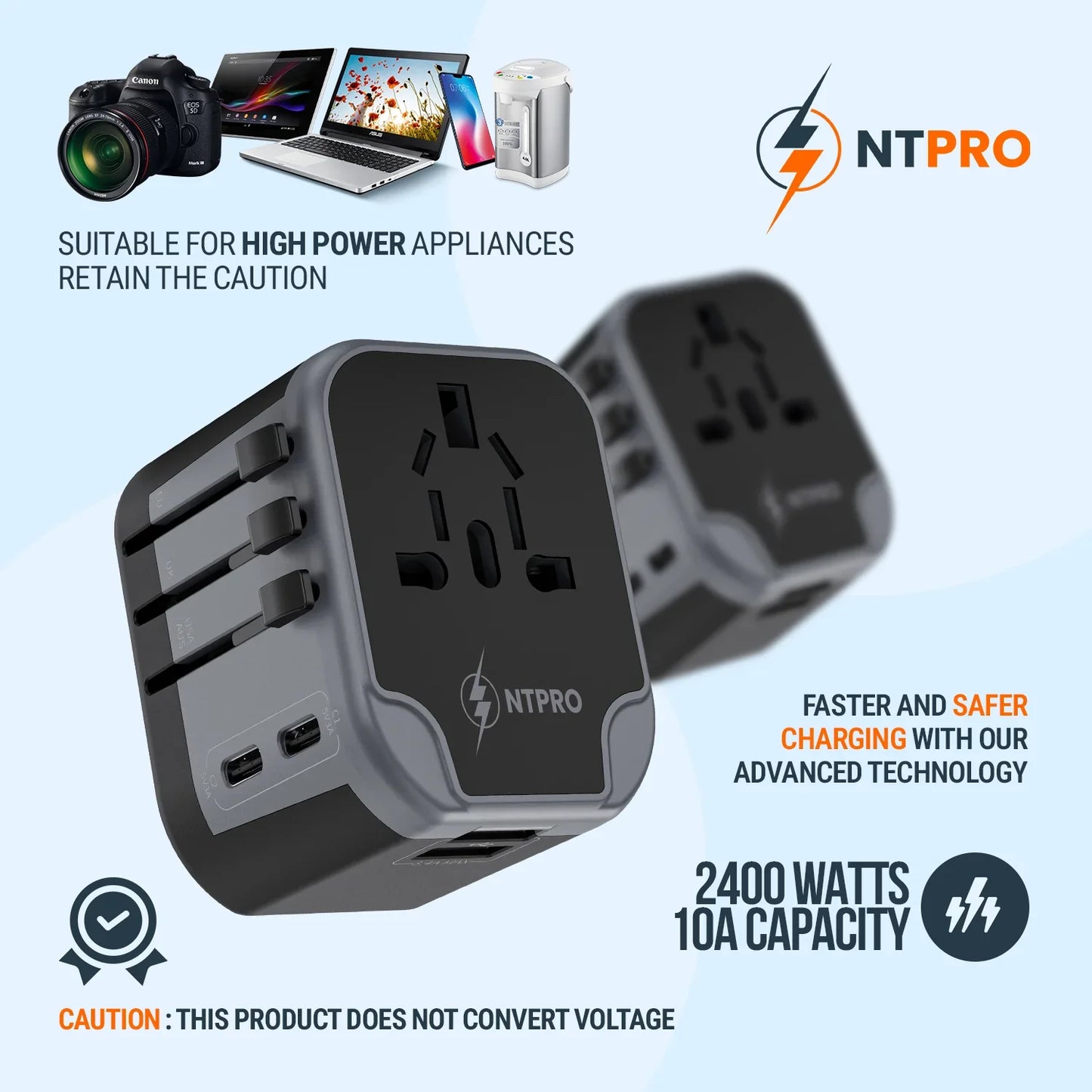 Travel plug with child-safe shutters and anti-single pin insertion design