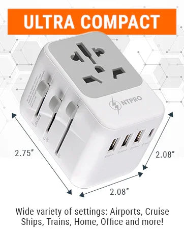Elegant packaging of NTPRO travel adapter, perfect for gifting and travel essentials