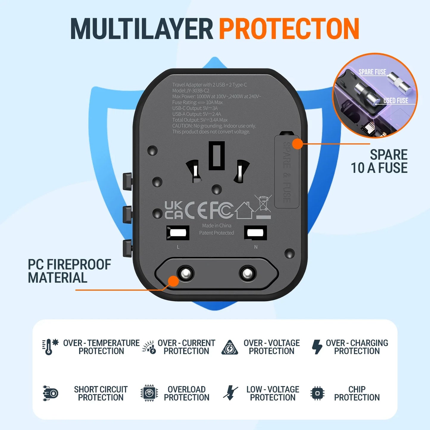  Compact travel adapter in gift-ready box with travel case