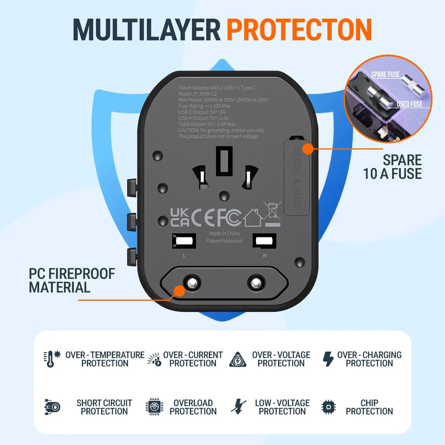  Compact travel adapter in gift-ready box with travel case