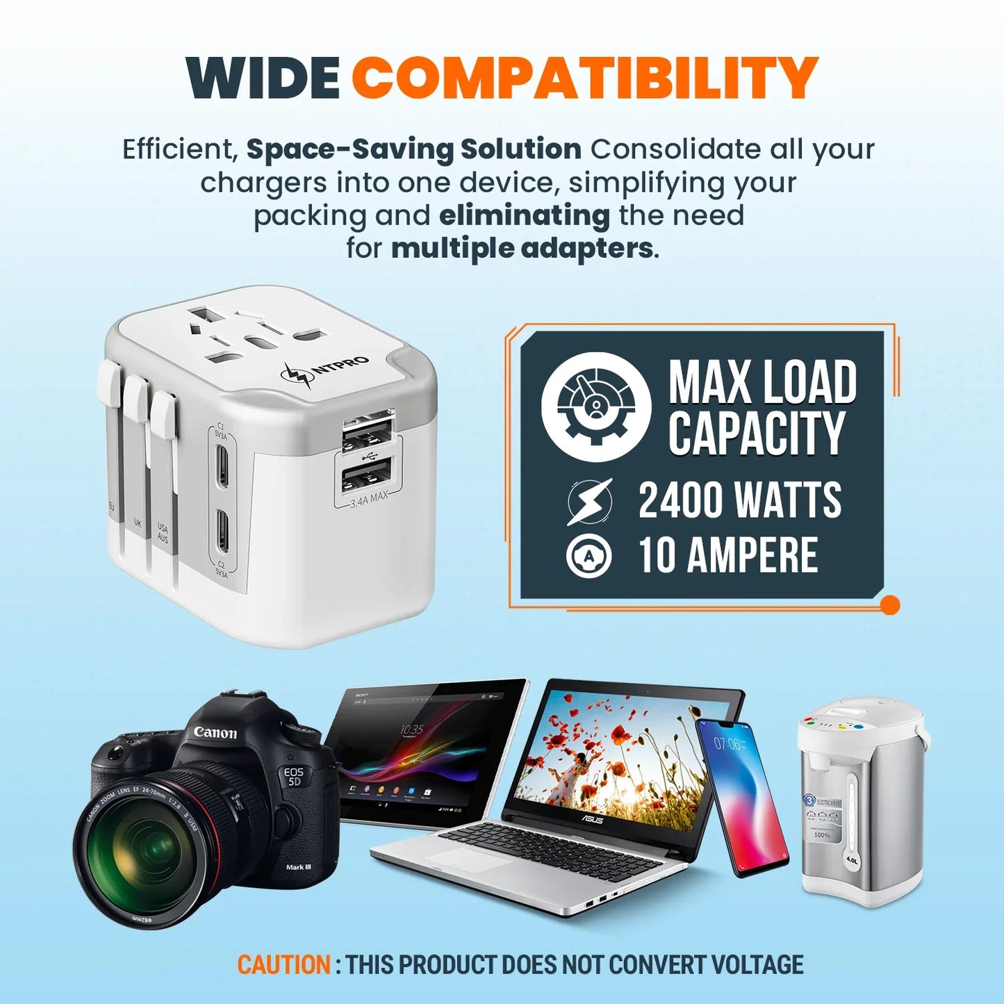 Slide-lock mechanism for switching plug types on travel adapter