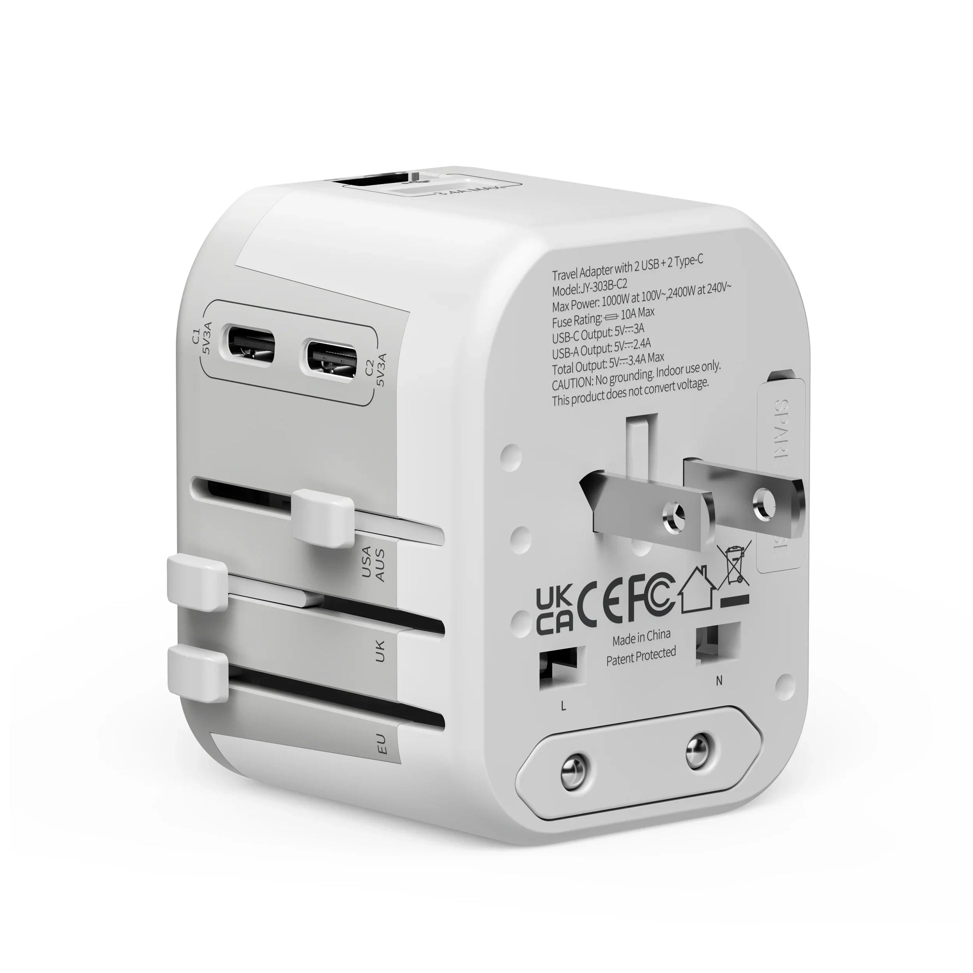 Elegant packaging of the travel adapter, perfect for gifting
