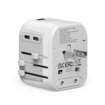 Elegant packaging of the travel adapter, perfect for gifting