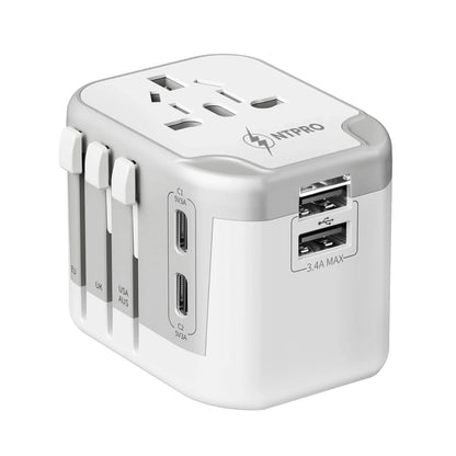 Universal travel plug adapter with multi-country plug compatibility and USB ports